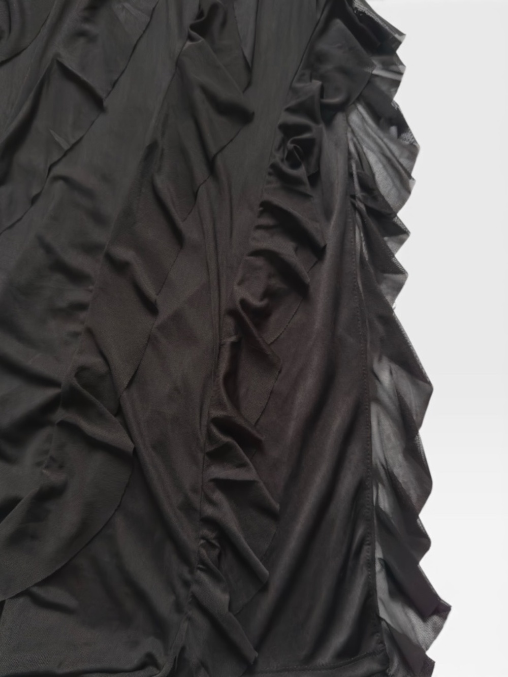 NWOT - Asymmetrical - Mesh Ruffle - Maxi Dress - Black- Size S - Picture 6 of 9